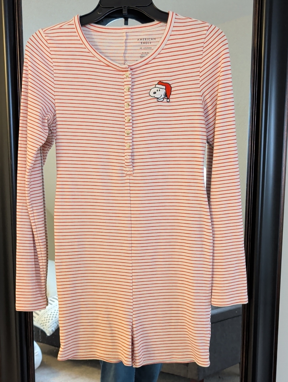 American Eagle Lounge Peanuts Snoopy Long-Sleeve Pajama Romper